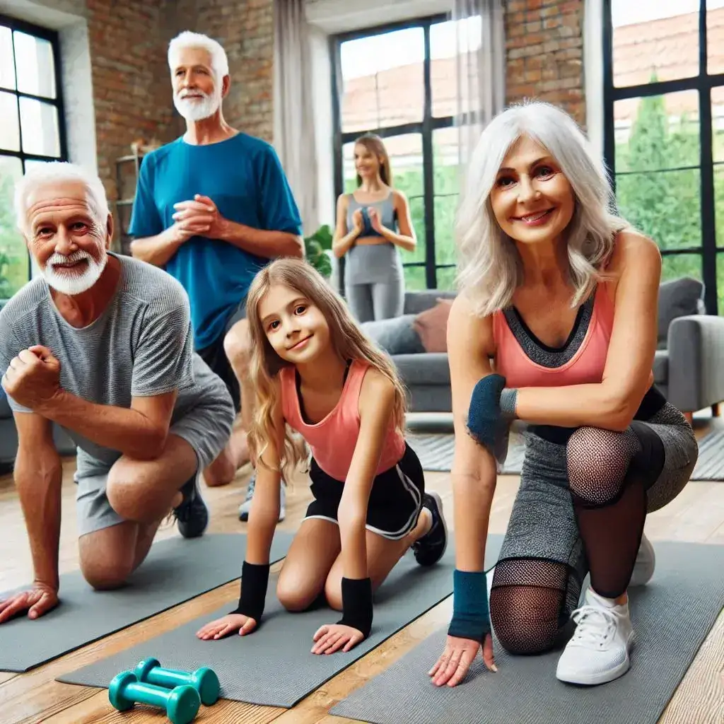 Kalkulator BMI Wiek, płeć 1 an aged couple over 40 and their children under 20 doing fitness activities 1 1 1